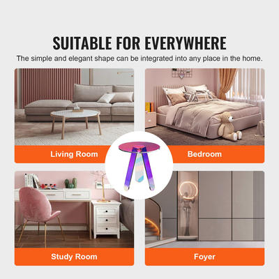 VEVOR Στρογγυλό ιριδίζον βοηθητικό τραπέζι, Ακρυλικό ακρυλικό τραπεζάκι σαλονιού Clear Rainbow Acrylic για ποτό, φαγητό, σνακ που χρησιμοποιείται στο σαλόνι, το υπνοδωμάτιο και το γραφείο