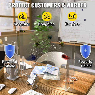 VEVOR Προστατευτικό φτερνίσματος για πάγκο 24&quot;x33,5&quot; Ακρυλική ασπίδα για γραφείο 0,2&quot; Ακρυλική πλάκα πάχους 0,2&quot; για πάγκο με παράθυρο συναλλαγών Ακρυλικό προστατευτικό φτερνίσματος για γκισέ ταμείου, τράπεζες, εστιατόρια