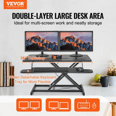 Μετατροπέας γραφείου VEVOR Standing Desk Riser δύο επιπέδων Stand up Desk Riser, μεγάλος ορθογώνιος μετατροπέας επιφάνειας εργασίας 36 ιντσών, ρυθμιζόμενο ύψος 5,5-20,1 ιντσών, για οθόνη, πληκτρολόγιο και αξεσουάρ στο Home Office