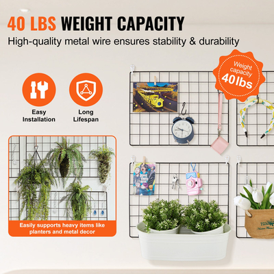 Επιτοίχια πάνελ VEVOR Grid, 4 πακέτα Συρμάτινο πλέγμα τοίχου για προβολή φωτογραφιών, οργάνωση αποθήκευσης τοίχου Μεταλλικό πλέγμα τοίχου για διακόσμηση γραφείου σπιτιού με κλιπ και γάντζους, 11,8x15,7 ίντσες