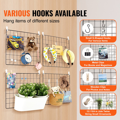 Επιτοίχια πάνελ VEVOR Grid, 4 πακέτα Συρμάτινο πλέγμα τοίχου για προβολή φωτογραφιών, οργάνωση αποθήκευσης τοίχου Μεταλλικό πλέγμα τοίχου για διακόσμηση γραφείου σπιτιού με κλιπ και γάντζους, 11,8x15,7 ίντσες
