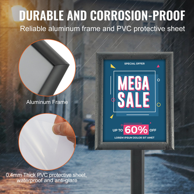 Βάση επιγραφών VEVOR, 8,5 x 11 ιντσών, κάθετη και οριζόντια ρυθμιζόμενη βάση αφίσας, βαρέως τύπου βάση επιγραφής δαπέδου με μεταλλική βάση για προβολή, διαφήμιση και εξωτερικό, μαύρο