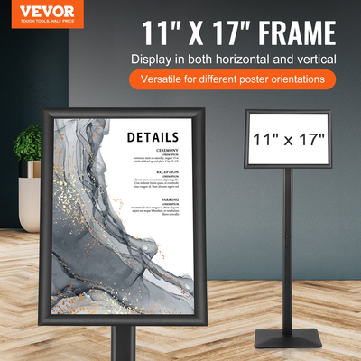 Βάση επιγραφών VEVOR Pedestal, 11 x 17 ιντσών κάθετη και οριζόντια ρυθμιζόμενη βάση αφίσας, βαρέως τύπου βάση επιγραφής δαπέδου με μεταλλική βάση για προβολή, διαφήμιση και εξωτερικούς χώρους, μαύρο