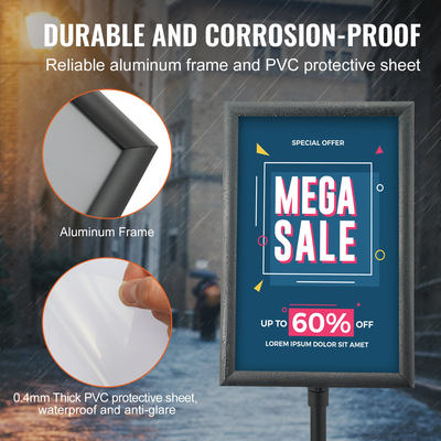 Βάση επιγραφών VEVOR Pedestal, 11 x 17 ιντσών κάθετη και οριζόντια ρυθμιζόμενη βάση αφίσας, βαρέως τύπου βάση επιγραφής δαπέδου με μεταλλική βάση για προβολή, διαφήμιση και εξωτερικούς χώρους, μαύρο