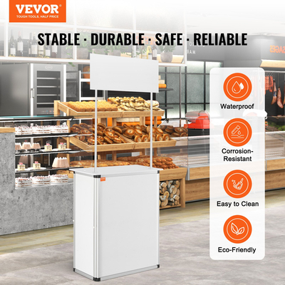 VEVOR Portable Tradeshow Podium Podium, 30,91&quot; x 14,96&quot; x 71,46&quot;, Εκθεσιακό περίπτερο πάγκου έκθεσης με τοίχο, πτυσσόμενο πτυσσόμενο τραπέζι λιανικής πώλησης μπαρ με ράφι αποθήκευσης/τσάντα μεταφοράς