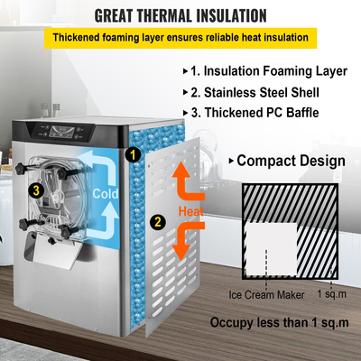 Εμπορική σκληρή παγωτομηχανή 3,5-4,4 UK Gallon/H Stainless Steel Ice Cream Maker