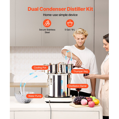VEVOR Moonshine Still Water Alcohol Distiller 5Gal με βαρέλι Thumper &amp; αντλία νερού 8W
