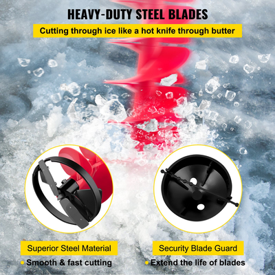 VEVOR Ice Drill Auger, 6\&quot; Diameter Nylon Ice Auger, 39\&quot; Length Ice Auger Bit, Auger Drill with 11,8\&quot; Extension Rod, Auger Bit with Drill Adapter, Top Plate &amp; Blade Guard for Ice Fishing Ice Burrowing