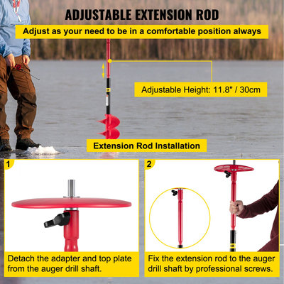 VEVOR Ice Drill Auger, 6\&quot; Diameter Nylon Ice Auger, 39\&quot; Length Ice Auger Bit, Auger Drill with 11,8\&quot; Extension Rod, Auger Bit with Drill Adapter, Top Plate &amp; Blade Guard for Ice Fishing Ice Burrowing