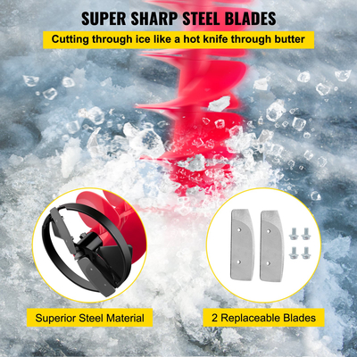 VEVOR Ice Drill Auger, 8\&#039;\&#039; Nylon Ice Auger Diameter, 41\&#039;\&#039; Length Ice Auger Bit, Auger Drill with 14\&#039;\&#039; Right Extension Rod, Λαστιχένια λαβή, Προσαρμογέας τρυπανιού, Αντικαταστάσιμη λεπίδα τρυπήματος για Ice Fish