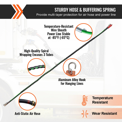 VEVOR 12FT Semi Truck Air Lines Kit 3-σε-1 Εύκαμπτοι σωλήνες αέρα &amp; 7-Way Plug ABS Power Line