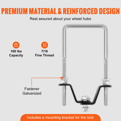Ανταλλακτικό ελαστικό VEVOR, με ψευδάργυρο U-Bolt Πλαϊνή βάση στήριξης ανταλλακτικού ελαστικού με κλειδαριά, χωρητικότητα 160 λίβρες, τροχοί 4 &amp; 5 ωτίδες σε μοτίβα μπουλονιών 4&quot;, 4,5&quot;, 5 ιντσών, για γλώσσα τρέιλερ, ρυμουλκούμενο θαλάσσης