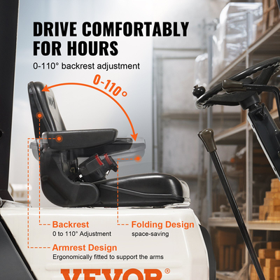 Κάθισμα VEVOR Universal Forklift, Πτυσσόμενο κάθισμα τρακτέρ με ρυθμιζόμενη γωνία πλάτη, μικροδιακόπτης, ζώνη ασφαλείας και υποβραχιόνια, κάθισμα τρακτέρ 6,3-13,4 ιντσών για εκσκαφέα φορτωτή τρακτέρ