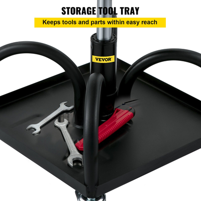 Σκαμπό VEVOR Rolling Garage, χωρητικότητας 300 LBS, Ρυθμιζόμενο ύψος από 15,7 in έως 20,5 in, Μηχανικό κάθισμα με περιστρεφόμενους τροχούς 360 μοιρών και δίσκο εργαλείων, για συνεργείο, συνεργείο αυτοκινήτων, μαύρο