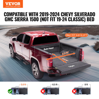 Κάλυμμα κρεβατιού VEVOR Truck, Roll Up Truck Bed Tonneau Cover, Συμβατό με 2019-2024 Chevy Silverado GMC Sierra 1500 (NOT FIT 19-24 Classic), για κρεβάτι 5,8 x 5,3 ft, Μαλακό PVC, Roll Up Cover Tonneau