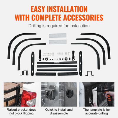 VEVOR Truck Bed Extender, Αλουμίνιο αναδιπλούμενος προέκτασης πίσω πόρτας, 55,5&quot;-68&quot;, Ταιριάζει σε Ford Super Duty, F150, Dodge Ram 1500/2500/3500, Toyota Tundra, Nissan Titan, Chevrolet Silverado, GMC Sierra