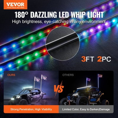 VEVOR LED Whip Light 2PCS 3FT RGB φως κεραίας με εφαρμογή Flag Remote ATV UTV RZR