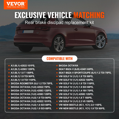 Σετ αντικατάστασης τακακιών φρένων VEVOR Rear Brake Rotors Brake Rotors για Audi A3(8L)