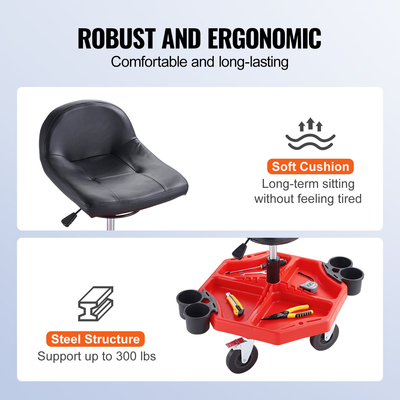 VEVOR Mechanics Περιστρεφόμενο Κάθισμα 300 LBS Σκαμπό εργασίας Ρυθμιζόμενο Ύψος Κάθισμα