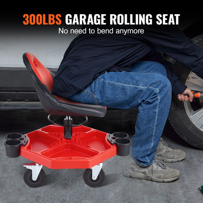 VEVOR Rolling Garage Stool 300LBS Ρυθμιζόμενο κάθισμα καταστήματος μηχανικής εργασίας με ροδάκια