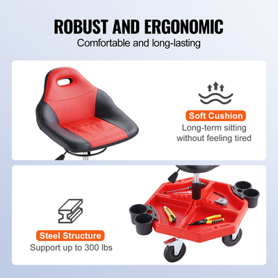 VEVOR Rolling Garage Stool 300LBS Ρυθμιζόμενο κάθισμα καταστήματος μηχανικής εργασίας με ροδάκια