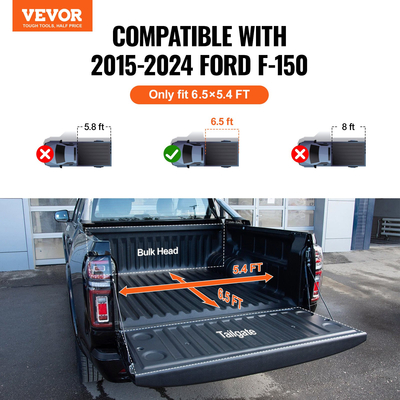 Κάλυμμα κρεβατιού φορτηγού VEVOR Tri-Fold Tonneau Cover για 2015-2024 Ford F-150 LED Light