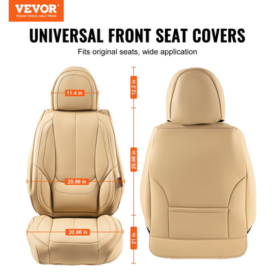 Καλύμματα καθισμάτων VEVOR, Universal καλύμματα καθισμάτων αυτοκινήτου μπροστινά καθίσματα, 6 τμχ Κάλυμμα καθίσματος από συνθετικό δέρμα, πλήρως κλειστό σχέδιο, αποσπώμενο προσκέφαλο και συμβατό αερόσακο, για τα περισσότερα αυτοκίνητα SUV και φορτηγά Μπεζ