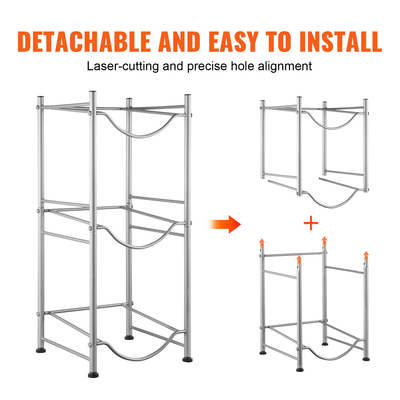 Βάση για κανάτα νερού VEVOR 3 επιπέδων μονής σειράς Ράφι για 3 μπουκάλια Ασημί