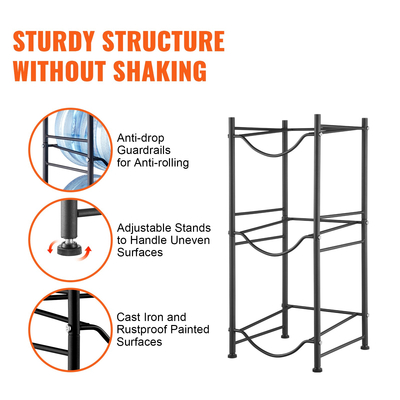 Βάση για κανάτα νερού VEVOR 3 επιπέδων Σχάρα μονής σειράς για 3 μπουκάλια Μαύρο