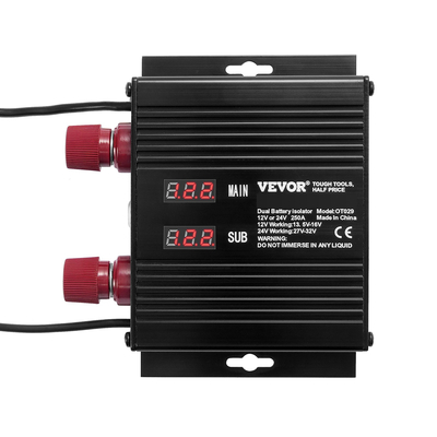 VEVOR Έξυπνος απομονωτής διπλής μπαταρίας 12V/24V 250 Amp Voltage Sensitive Realy LCD