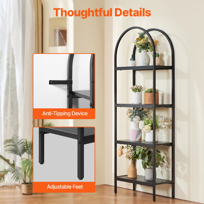 VEVOR Μεταλλικό Ράφι Ρουστίκ Βιβλιοθήκη 4 Επιπέδων για Σαλόνι Υπνοδωμάτιο &amp; Γραφείο