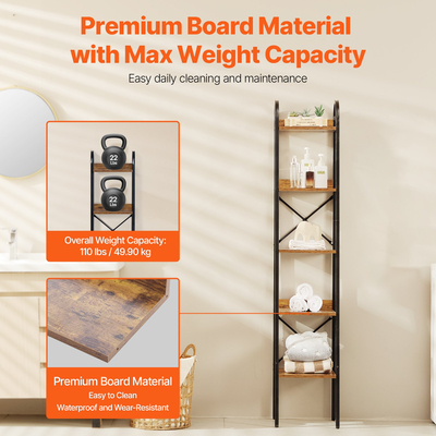 VEVOR Μεταλλικό Ράφι Ρουστίκ Βιβλιοθήκη 5 Επιπέδων για Σαλόνι Υπνοδωμάτιο &amp; Γραφείο