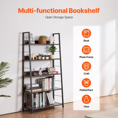 VEVOR Μεταλλική Βιβλιοθήκη Ρουστίκ Βιβλιοθήκη 5 Επιπέδων για Σαλόνι Υπνοδωμάτιο &amp; Γραφείο