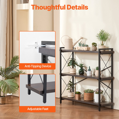 VEVOR Μεταλλικό Ράφι Ρουστίκ Βιβλιοθήκη 3 Επιπέδων για Σαλόνι Υπνοδωμάτιο &amp; Γραφείο