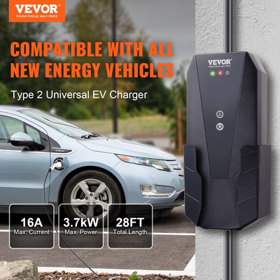 VEVOR Portable EV Charger Type 2, 16A 3,7 kW, Electric Vehicle Car Charging Charging CEE 7/7 Plug, IEC 62196 Home EV Charging Station with Storage Bag Charging Cable Hook, IP66