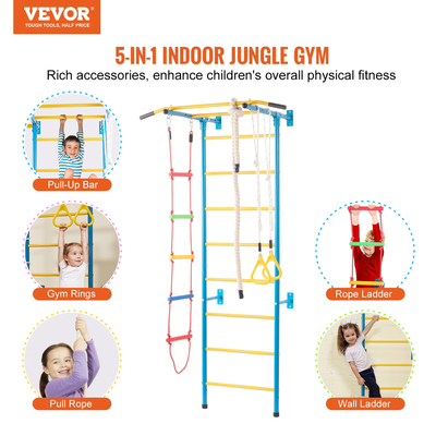 VEVOR Wall Gym for Kids 5 in 1 Steel Indoor Kids Gym for Exercise Climbing Games