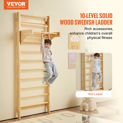 VEVOR Swedish Ladder Wall Gym 10-Επίπεδα Ξύλινα παιχνίδια αναρρίχησης για εσωτερική παιδική χαρά