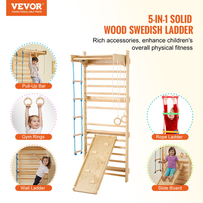 VEVOR Swedish Ladder Wall Gym 5 in 1 Ξύλινα παιχνίδια αναρρίχησης εσωτερικής παιδικής χαράς
