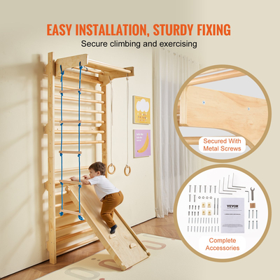 VEVOR Swedish Ladder Wall Gym 5 in 1 Ξύλινα παιχνίδια αναρρίχησης εσωτερικής παιδικής χαράς