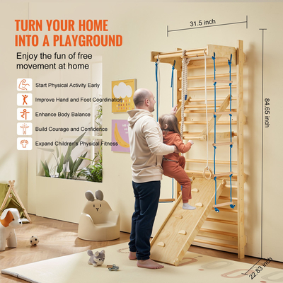 VEVOR Swedish Ladder Wall Gym 8 in 1 Ξύλινα παιχνίδια αναρρίχησης εσωτερικής παιδικής χαράς