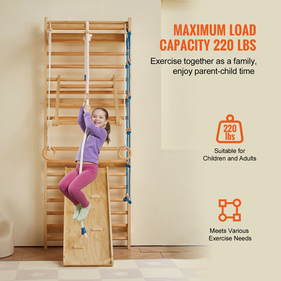 VEVOR Swedish Ladder Wall Gym 8 in 1 Ξύλινα παιχνίδια αναρρίχησης εσωτερικής παιδικής χαράς