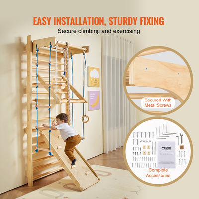 VEVOR Swedish Ladder Wall Gym 8 in 1 Ξύλινα παιχνίδια αναρρίχησης εσωτερικής παιδικής χαράς