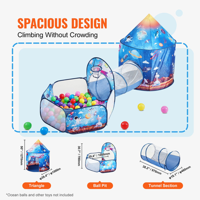 VEVOR 3 σε 1 Παιδική σκηνή παιχνιδιού με τούνελ για αγόρια, κορίτσια, μωρά και νήπια, εσωτερικό/εξωτερικό Pop Up Playhouse με τσάντα μεταφοράς και δώρα γενεθλίων με ιμάντες, Θέμα Royal Blue Color Rocket