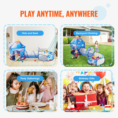 VEVOR 3 σε 1 Παιδική σκηνή παιχνιδιού με τούνελ για αγόρια, κορίτσια, μωρά και νήπια, εσωτερικό/εξωτερικό Pop Up Playhouse με τσάντα μεταφοράς και δώρα γενεθλίων με ιμάντες, Θέμα Royal Blue Color Rocket