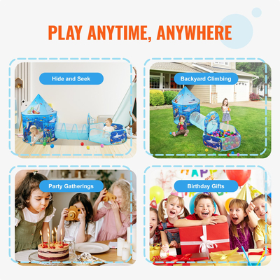 VEVOR 3 σε 1 Παιδική σκηνή με τούνελ, στεφάνι μπάσκετ για αγόρια, κορίτσια, μωρά και νήπια, εσωτερικό/εξωτερικό Pop Up Playhouse με τσάντα μεταφοράς και δώρα γενεθλίων με ιμάντες, Blue Ocean