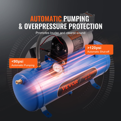 VEVOR 12V Air Compressor with Tank 1,6 Gallon/6 L, Train Horn Air Compressor, 120 psi Working Pressure Onboard Air Compressor System for Train Air Horns, Inflating ελαστικά, Air Stratters