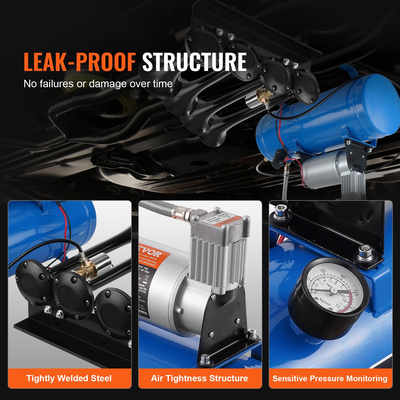 VEVOR Train Horns Kit, 4 Trumpet Air Horn Kit, 150dB Train Horns for Pickup Trucks, 12V 120 psi Air Compressor 1,6 Gal/6 L Tank with Gauge for any 12V Vehicle Truck Truck Train Van Boat