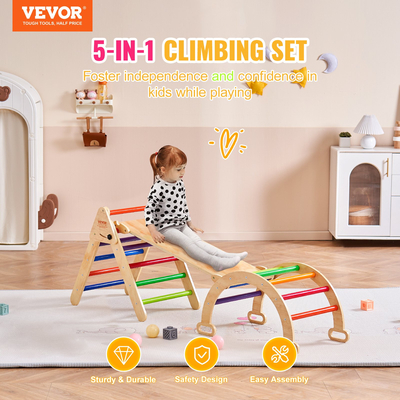 VEVOR Pikler Triangle Set 5in1 Montessori Climbing Toys for Toddlers M Colorful