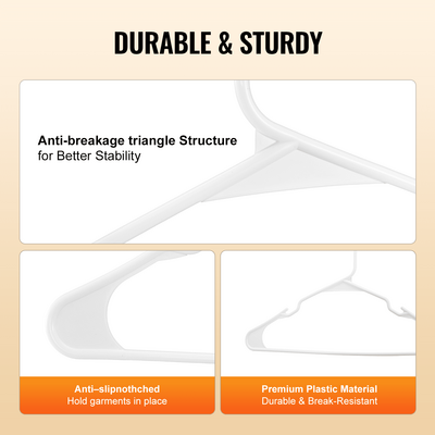 VEVOR Plastic Hangers 50 Pack Λευκές αντιολισθητικές κρεμάστρες με τριγωνική δομή