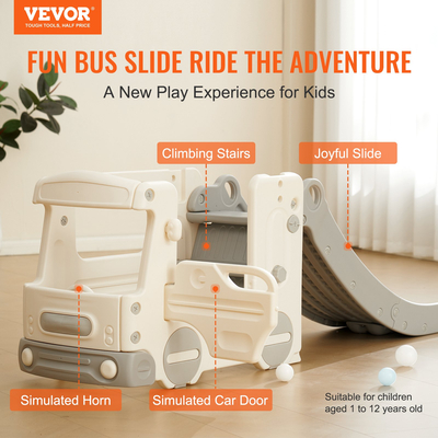 VEVOR Toddler Slide, Παιδική τσουλήθρα για νήπια ηλικίας 1-12 με αναρριχώμενες σκάλες και παιδότοπο λεωφορείου, Εσωτερικό σετ παιχνιδιού τσουλήθρας για παιδιά βάρους έως 50 κιλών, παιδική χαρά με υπερυψωμένη κουπαστή, αντιολισθητική λωρίδα